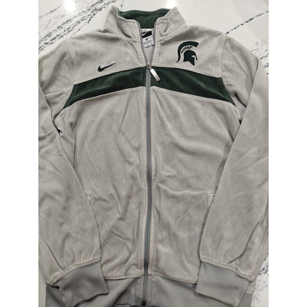 VTG Nike Michigan State Spartans Velour Jacket Grey Green Full Zip Men's Small